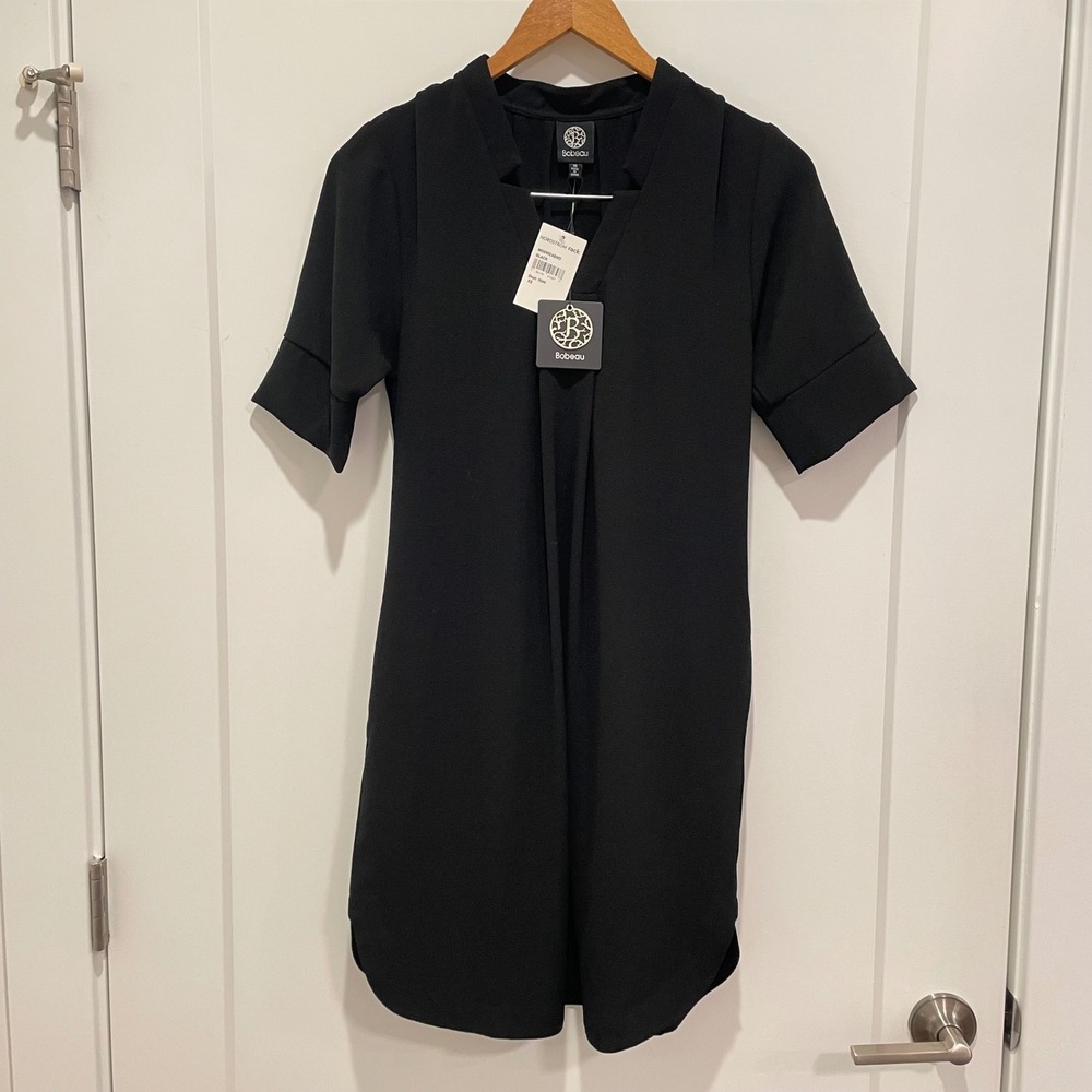 Bobeau NWT Nordstrom Rack Black V Neck Short Sleeve High Low Hem Dress XS